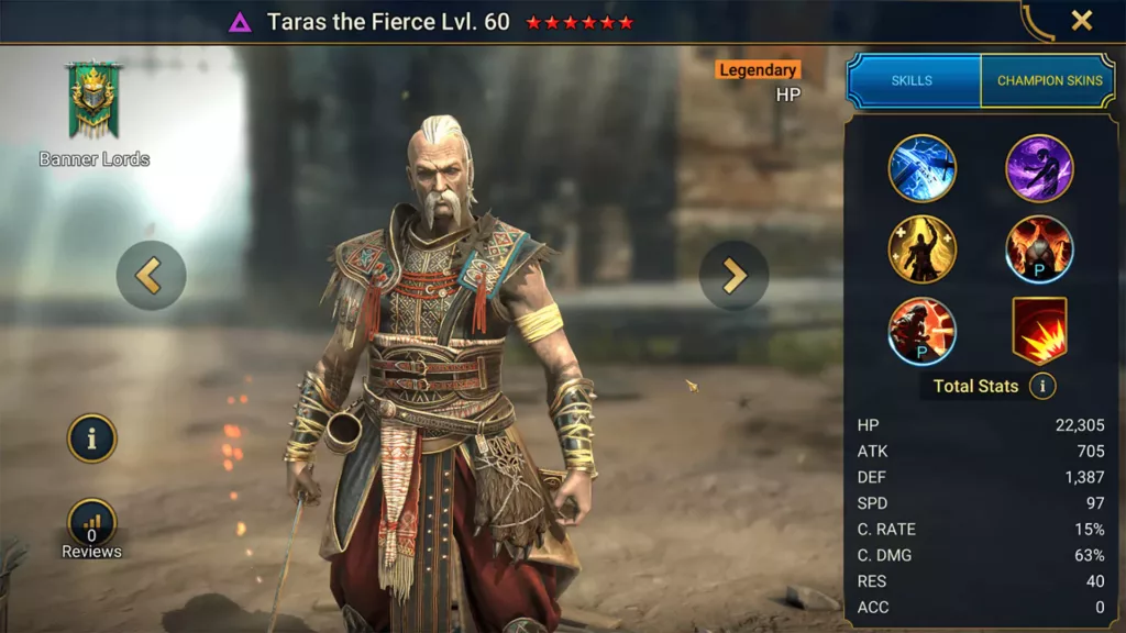 Screenshot of Raid Shadow Legends character: Taras