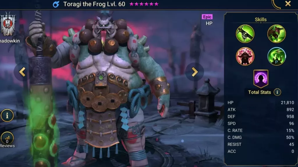 Screenshot of Raid Shadow Legends character: Toragi