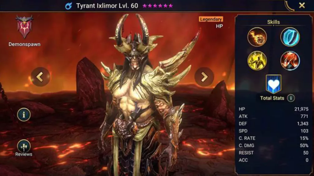 Screenshot of Raid Shadow Legends character: Tyrant Ixlimor