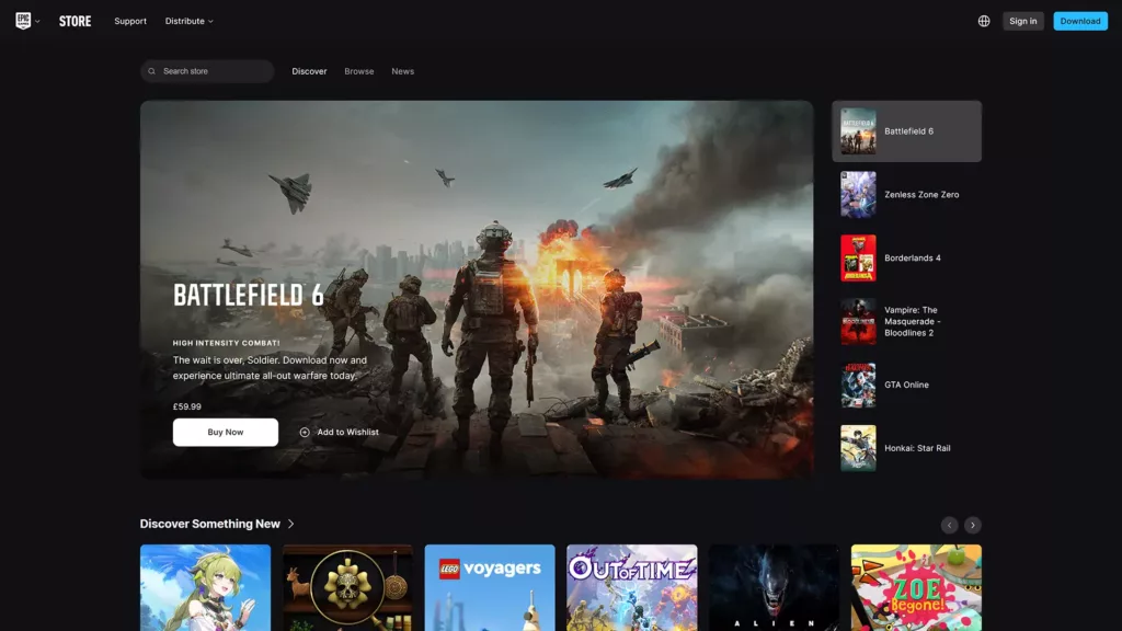 Screenshot of Epic Games Launcher.