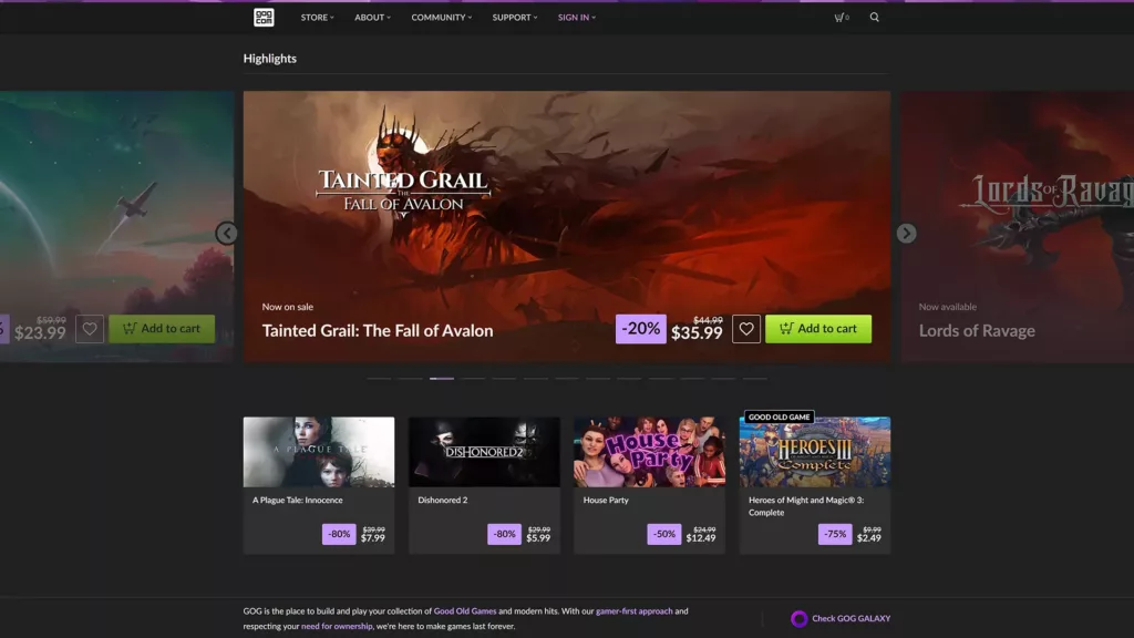 Screenshot of GOG Galaxy platform.
