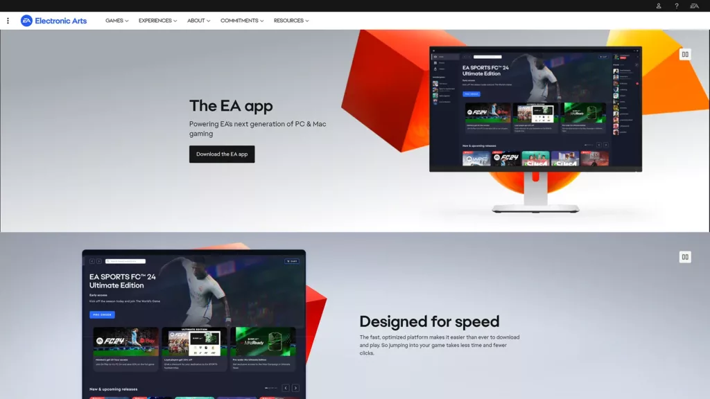 Screenshot of the EA app.