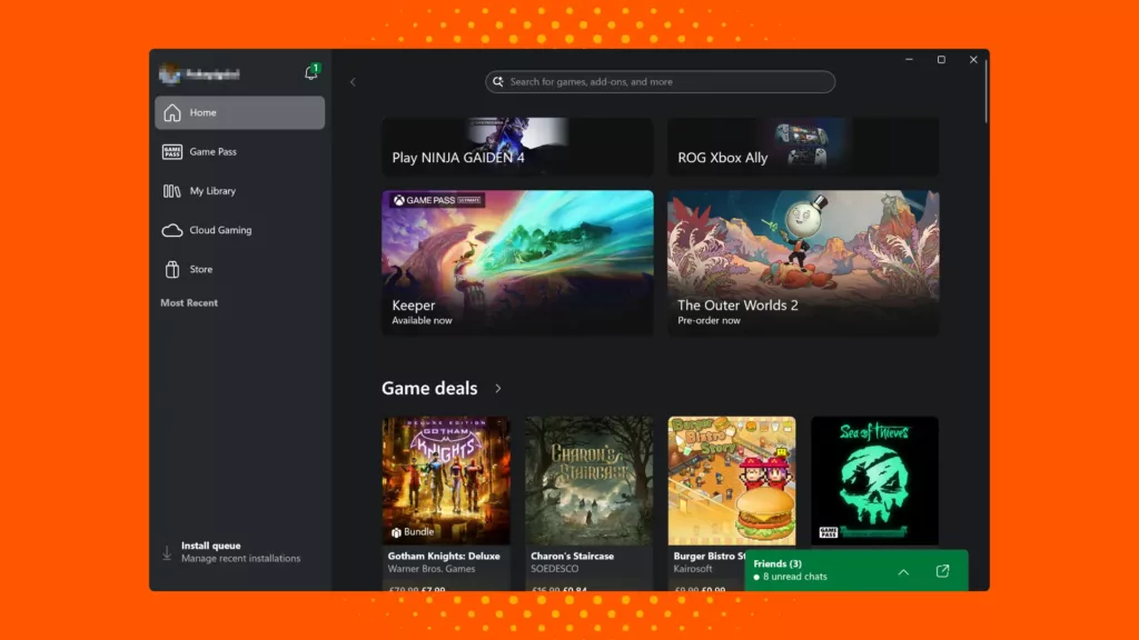 Screenshot of the Xbox App launcher.