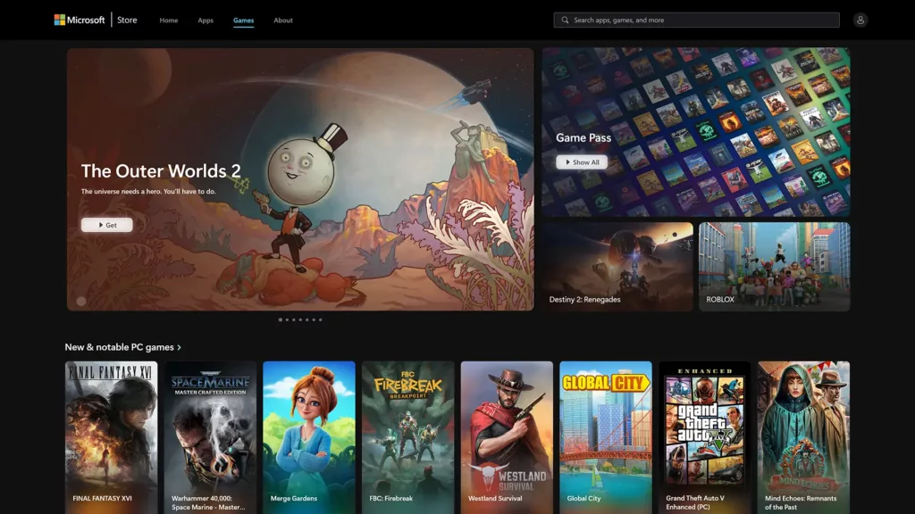 Screenshot of the Microsoft store.