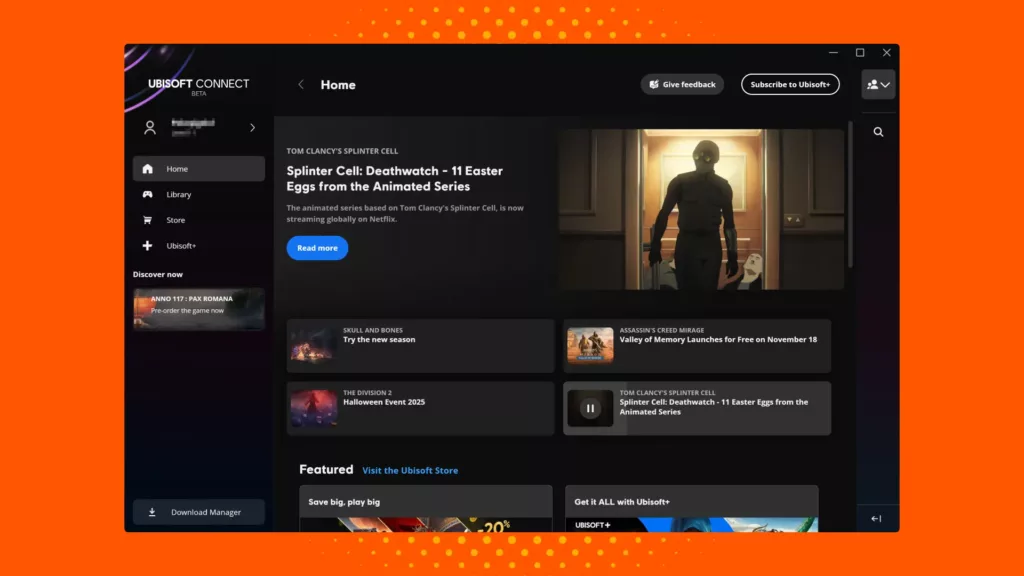 Screenshot of the Ubisoft Connect launcher.