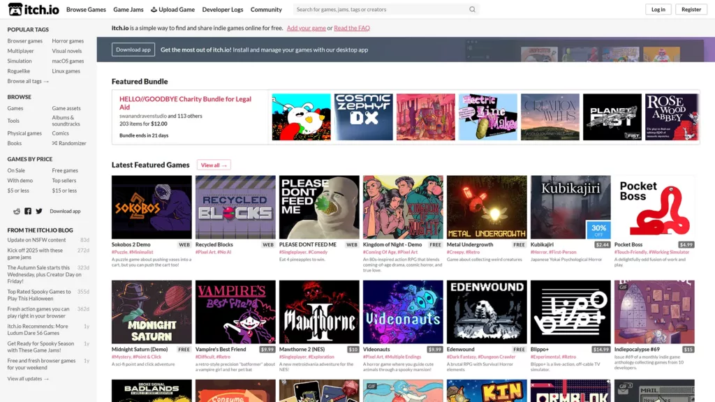 Screenshot of Itch.io.