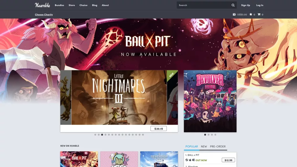 Screenshot of Humble website.