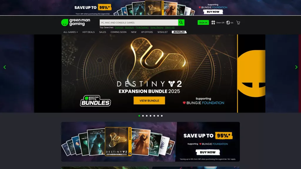 Screenshot of Green Man Gaming website.