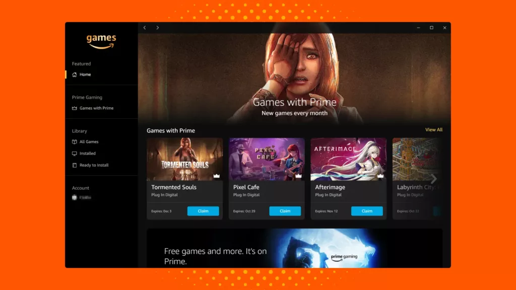 Screenshot of the Amazon Games launcher.