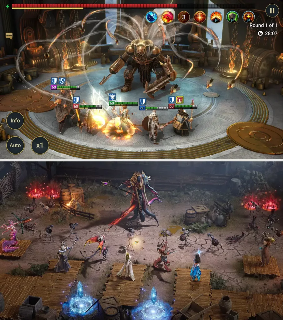 Side-by-side comparison of RAID: Shadow Legends and Watcher of Realms progression.