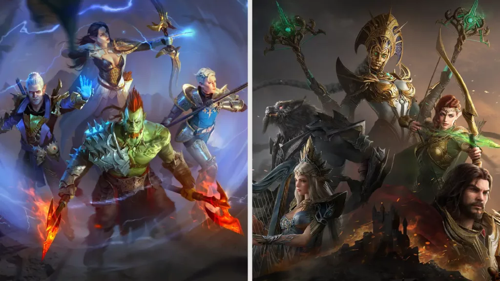 Side-by-side comparison of RAID: Shadow Legends and Watcher of Realms progression.