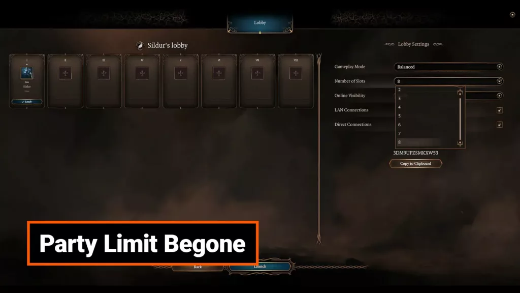 A screenshot of the Party Limit Begone mod.