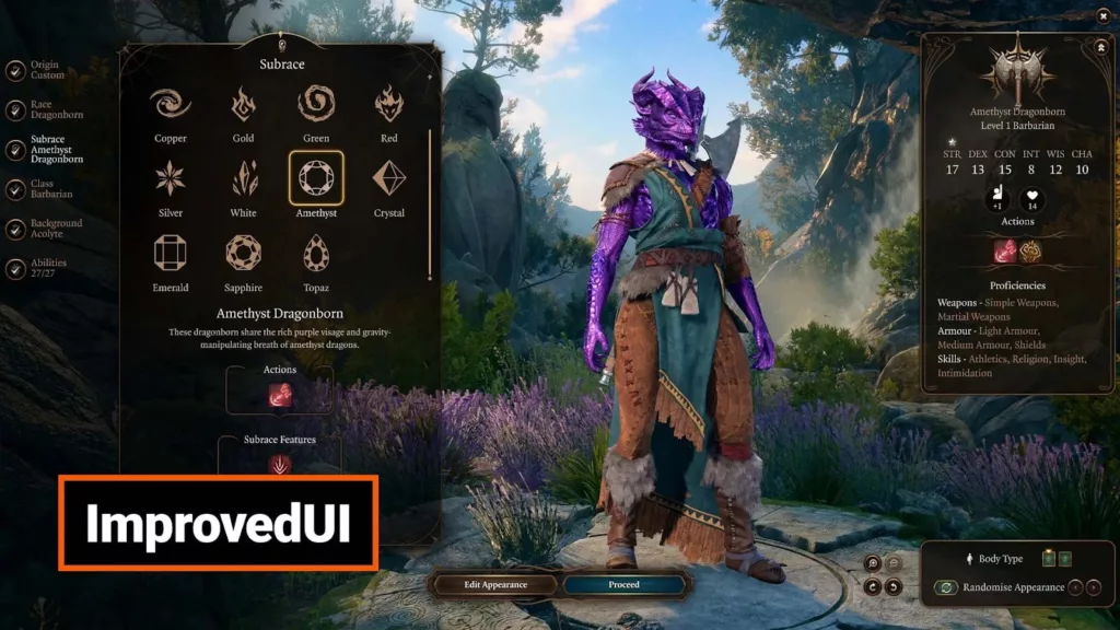 A screenshot of the ImprovedUI mod.