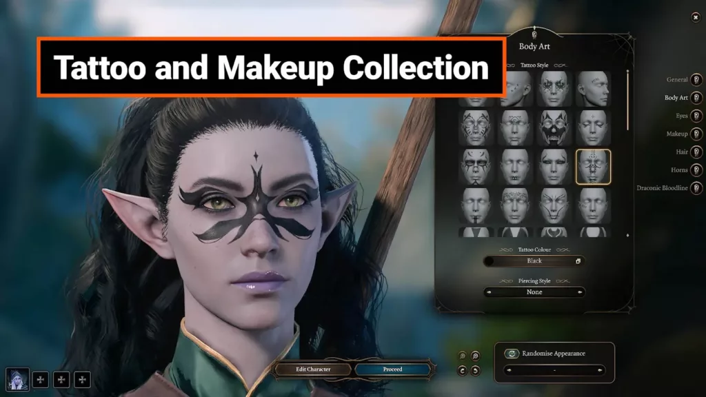 A screenshot of the Tattoo and Makeup Collection mod.