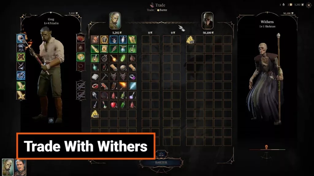 A screenshot of the Trade With Withers mod.