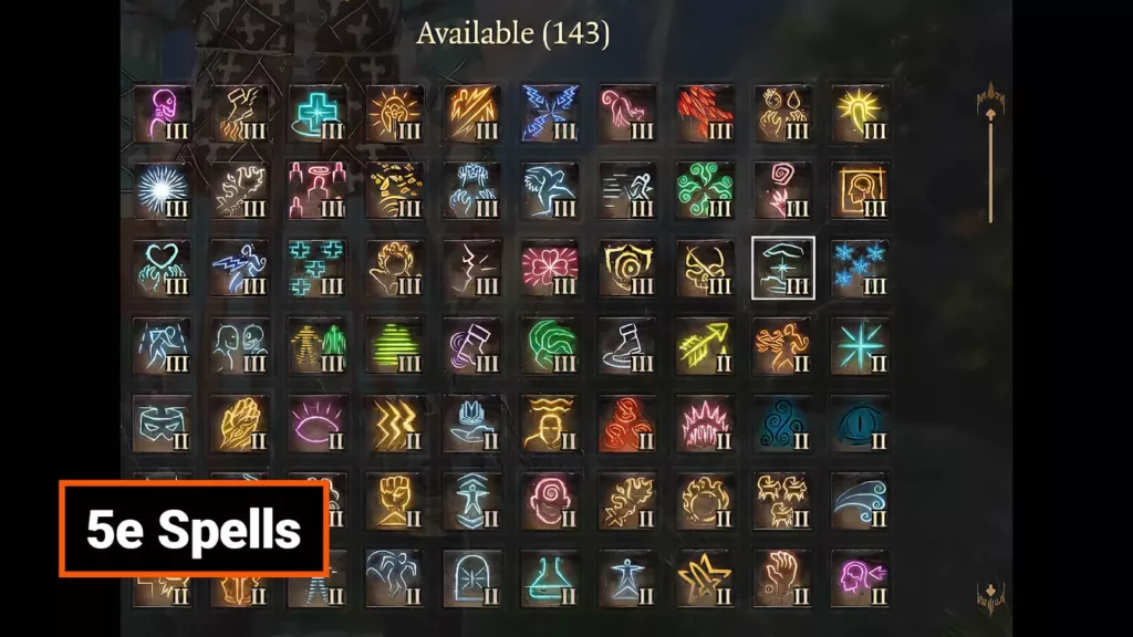  A screenshot of the 5e Spells mod.