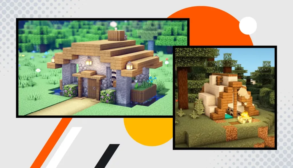 Collage of starter survival house ideas for Minecraft