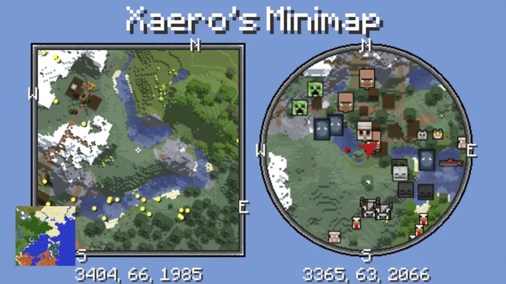 Screenshot of the Minecraft mod called Xaero's Minimap