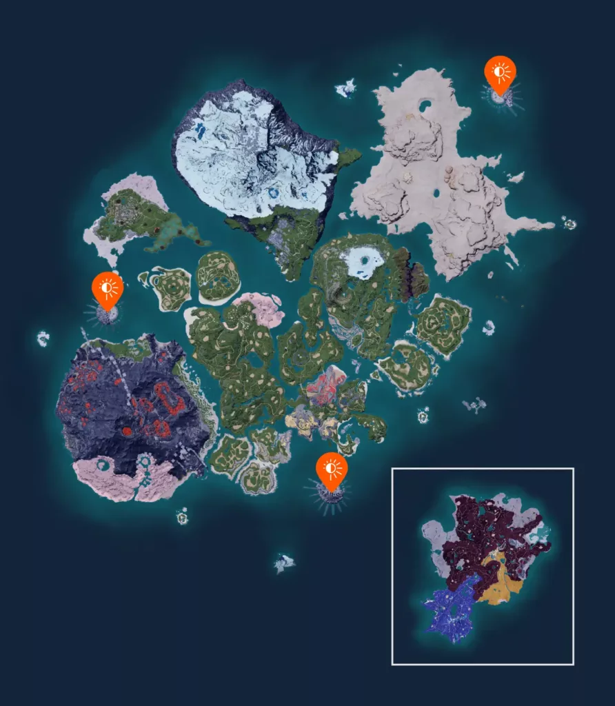 Map of Wildlife Sanctuaries in Palworld.