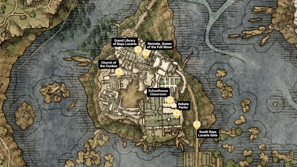 Map of Academy of Raya Lucaria sites of grace in Elden Ring
