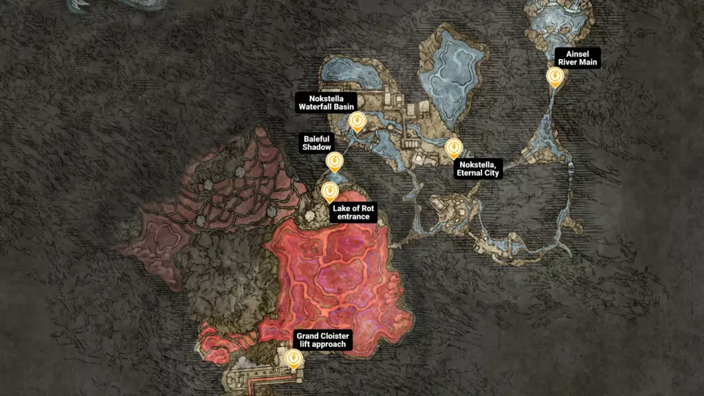 Map of Ainsel River Main sites of grace in Elden Ring