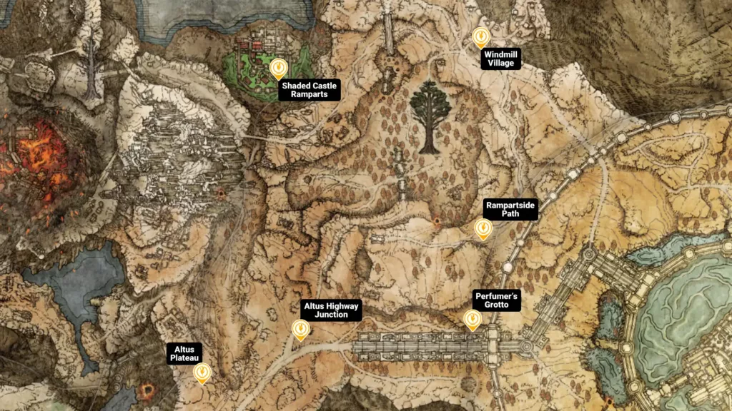 Map of Altus Plateau sites of grace in Elden Ring