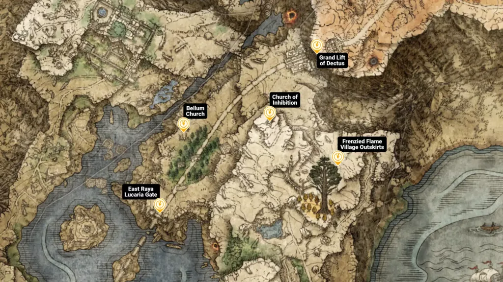 Map of Bellum Highway sites of grace in Elden Ring