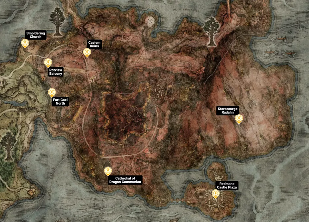 Map of Caelid (South) sites of grace in Elden Ring