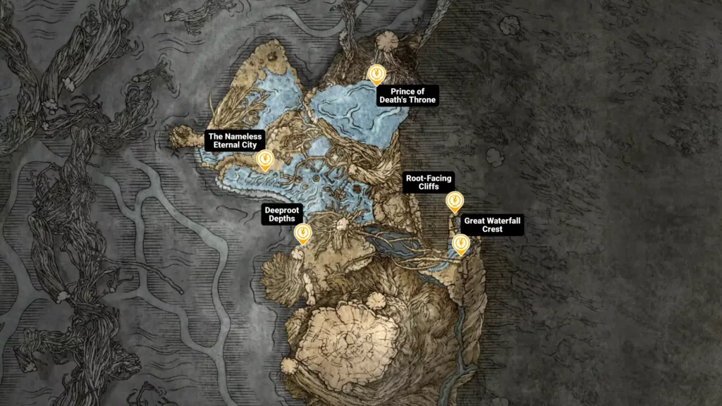 Map of Deeproot Depths sites of grace in Elden Ring
