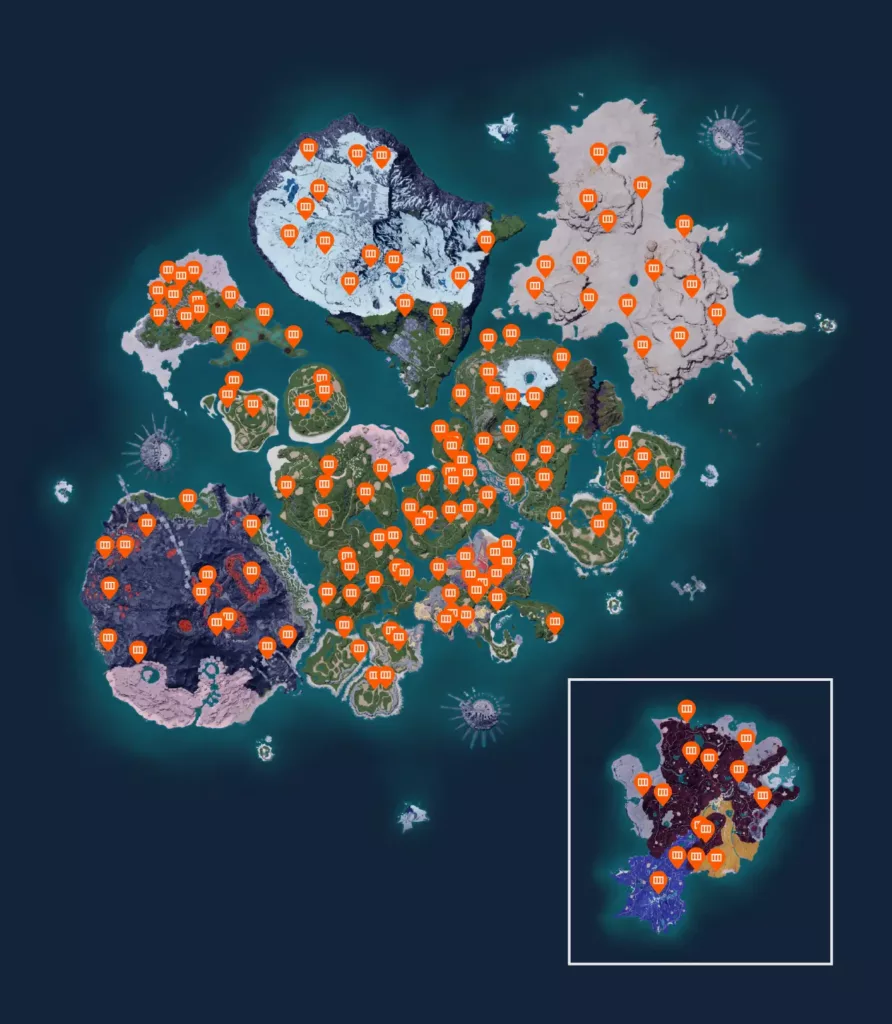 Map of Dungeons in Palworld.