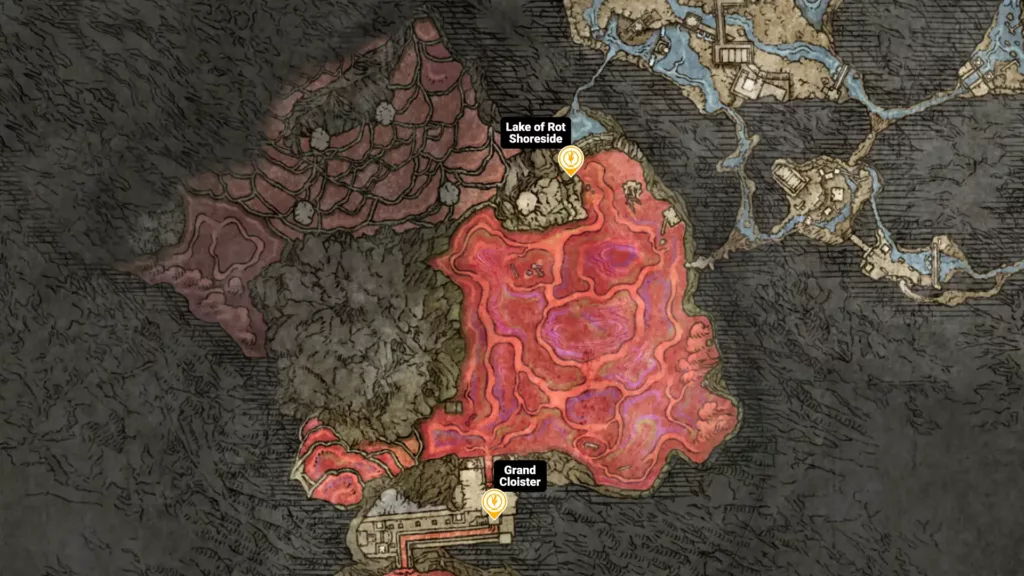 Map of Lake of Rot sites of grace in Elden Ring