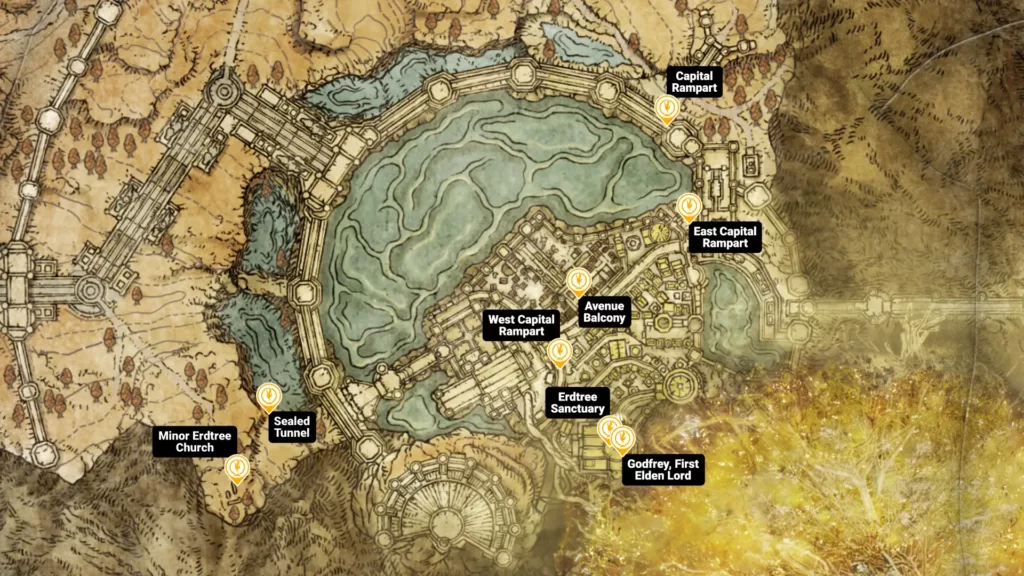 Map of Leyndell, Royal Capital sites of grace in Elden Ring