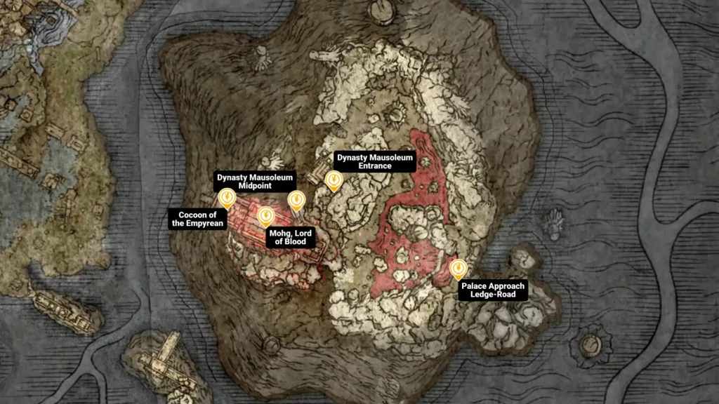 Map of Mohgwyn Palace sites of grace in Elden Ring