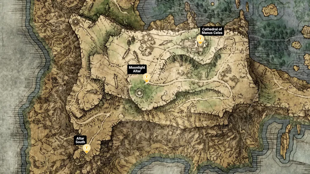 Map of Moonlight Altar sites of grace in Elden Ring