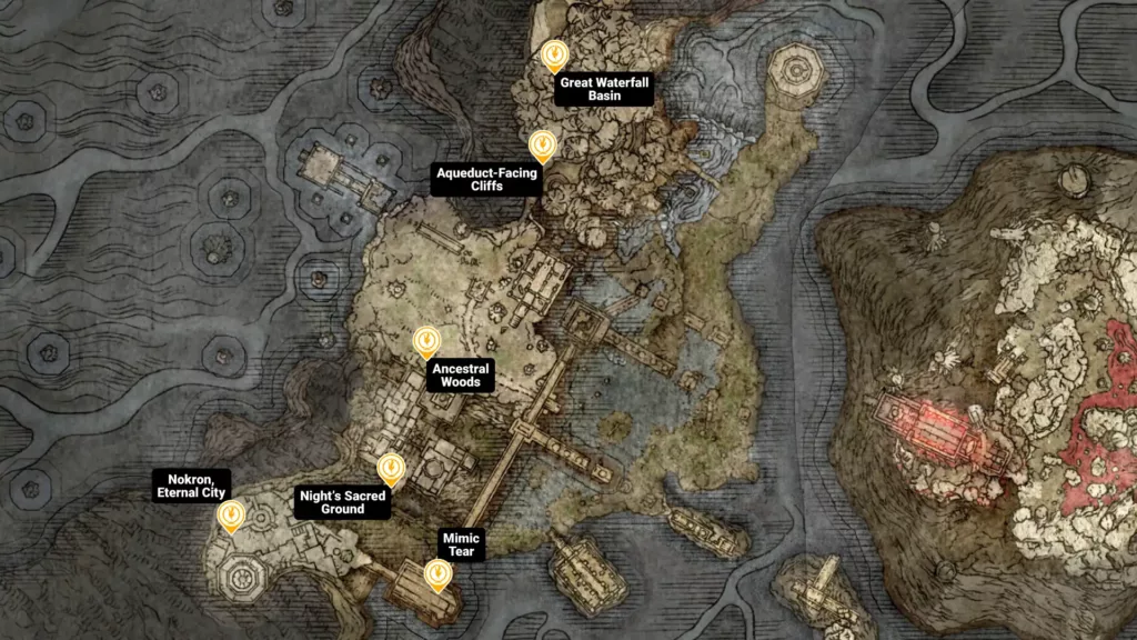 Map of Nokron, Eternal City sites of grace in Elden Ring