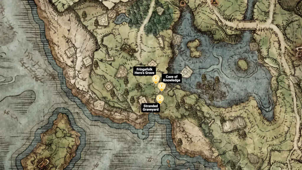 Map of Stranded Graveyard sites of grace in Elden Ring