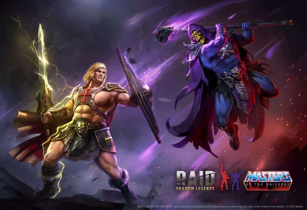 ILLUSTRATION PRINCIPALE POUR LA COLLABORATION DE RAID: SHADOW LEGENDS AVEC MUSCLOR ET SKELETOR