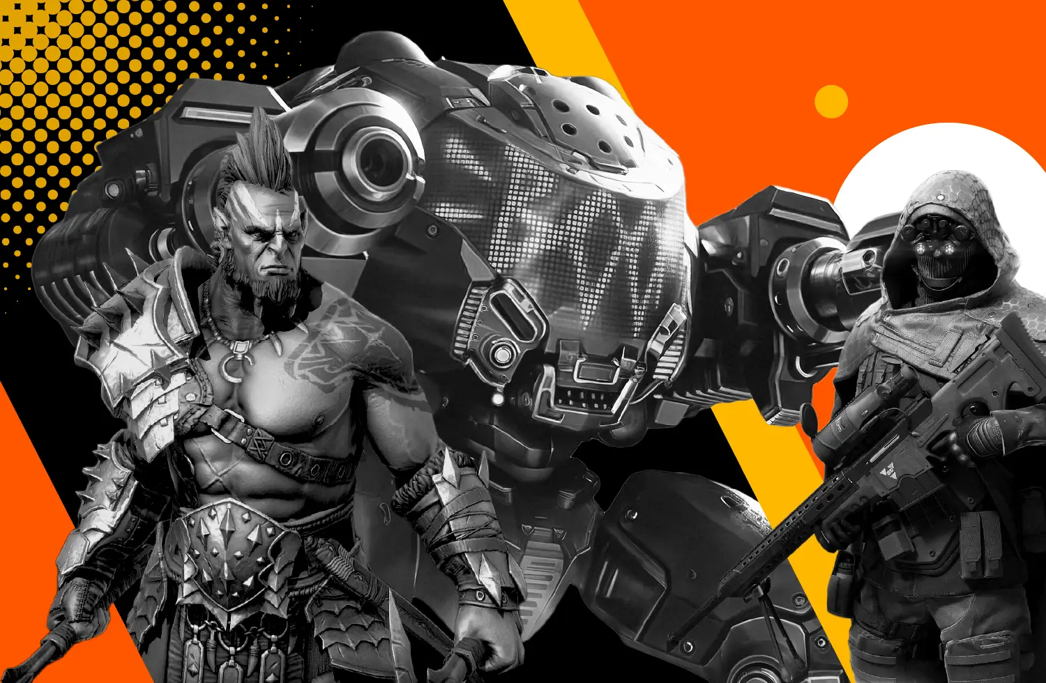 Characters from the games RAID: Shadow Legends, Mech Arena , and Soldiers Inc.: Mobile Warfare.