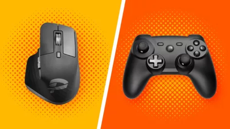 Image of a console gamer and a pc gamer currently playing video games on their respective medium.